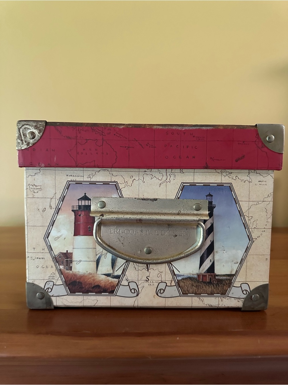 Nautical Lighthouse Storage Box - Red Trim
